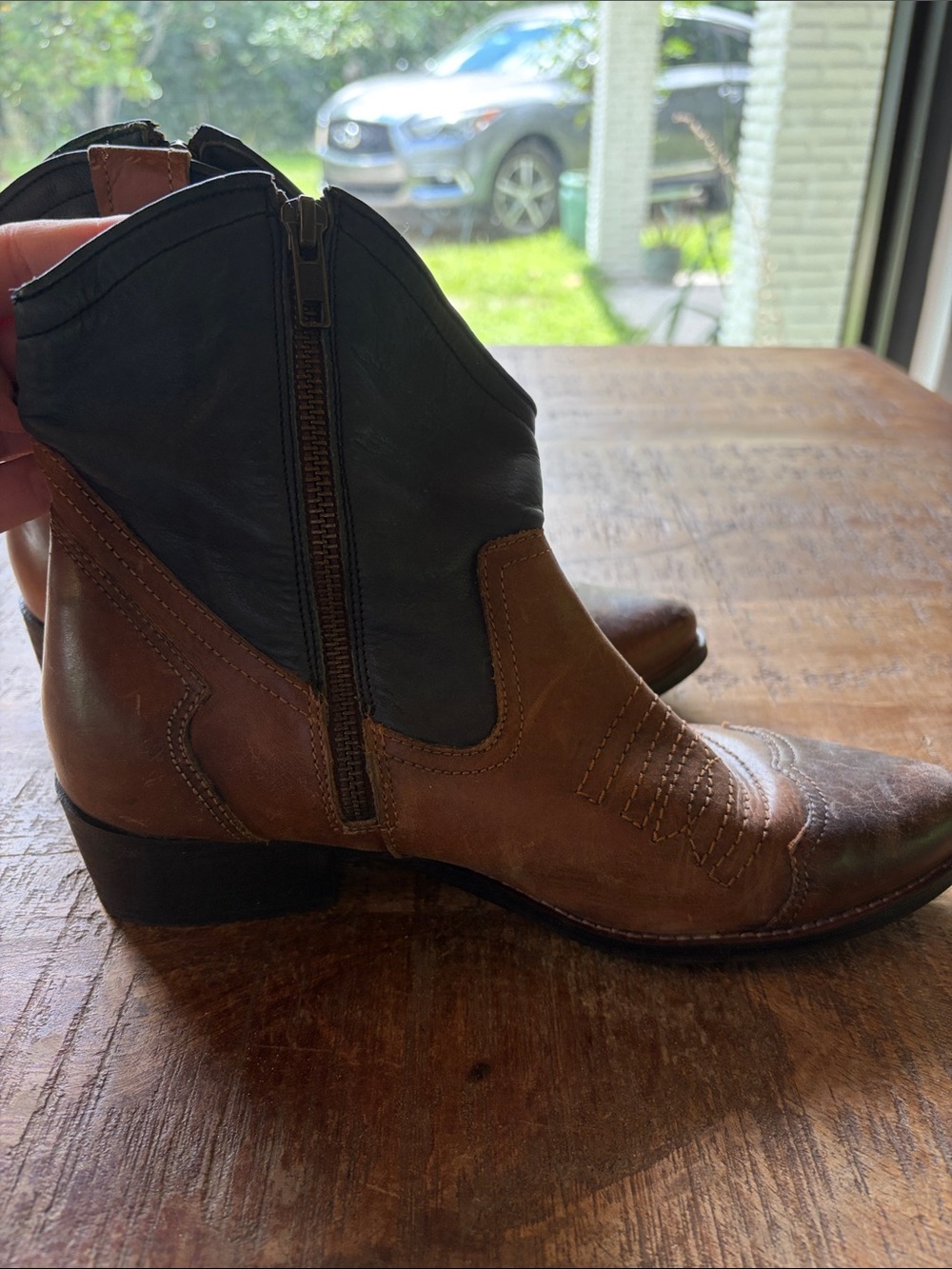 MIA Two-Tone Brown and Black Leather Ankle Booties